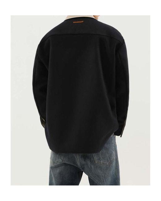 1989 STUDIO Black Overshirt Button Up for men