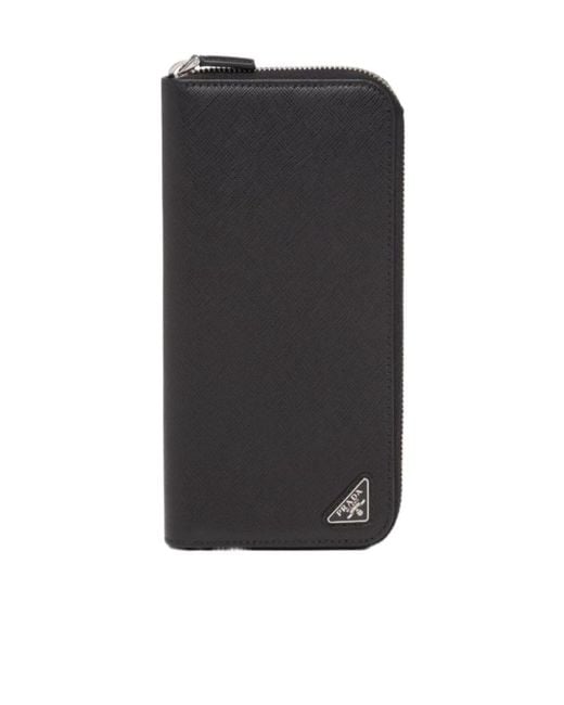 Prada Black Logo Plaque Zipped Wallet for men