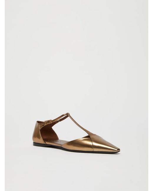 Max Mara Brown Laminated Leather Ballet Flats