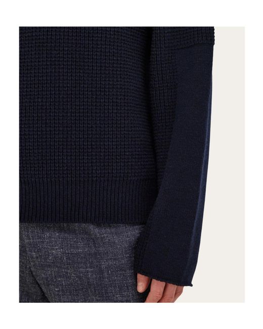 Ferragamo Blue High Neck Knitted Sweater for men