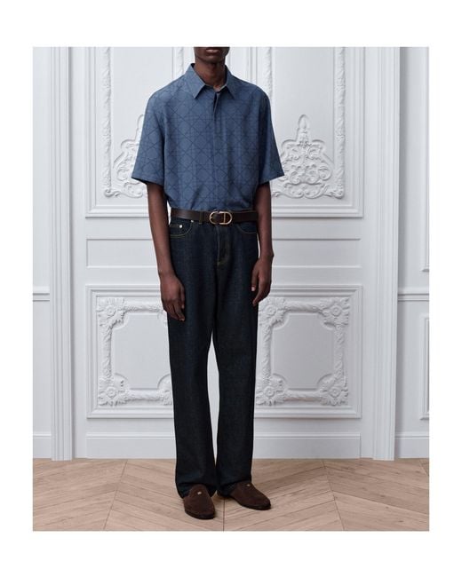 Dior Blue Cannage Short-Sleeved Shirt for men