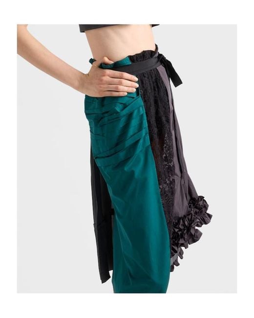 Prada Blue Floral Lace Detailed Midi Skirt