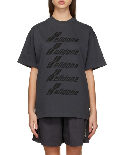 we11done Black Logo-Print Crew Neck T-Shirt for men