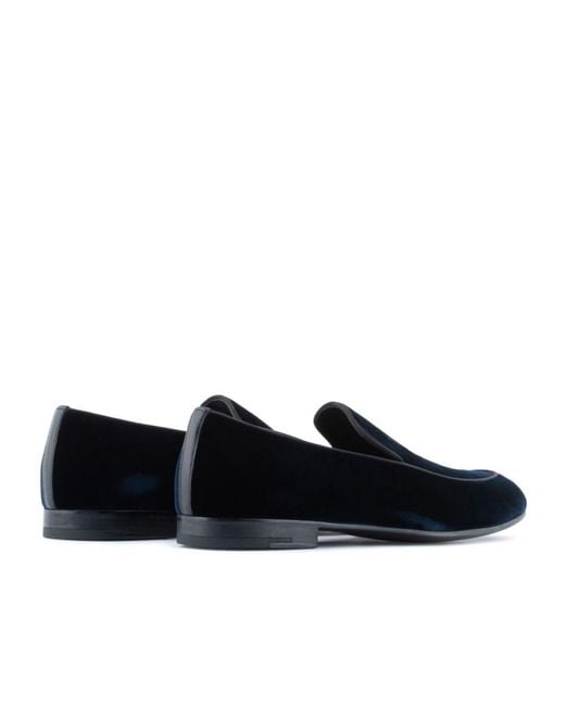 Giorgio Armani Black Logo-Debossed Velvet-Finish Loafers for men
