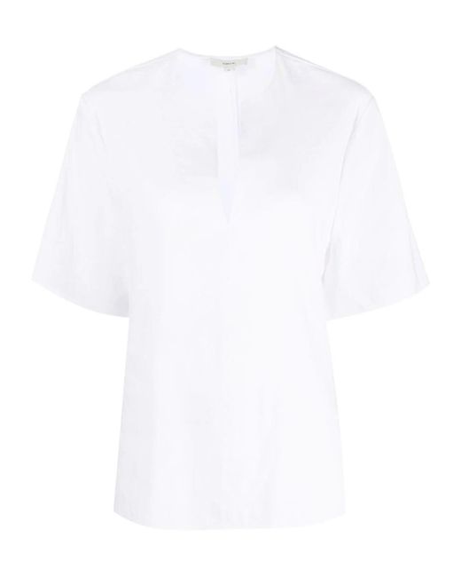 Vince White Slit Collar Blouse