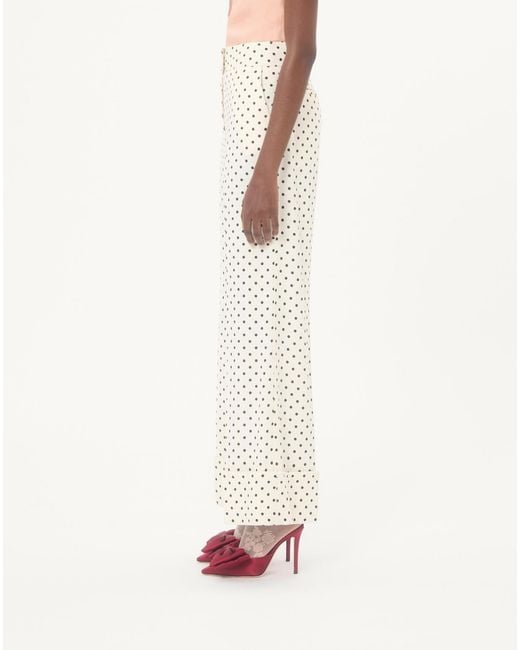 Valentino White Polka Dot Printed Wide Leg Pants