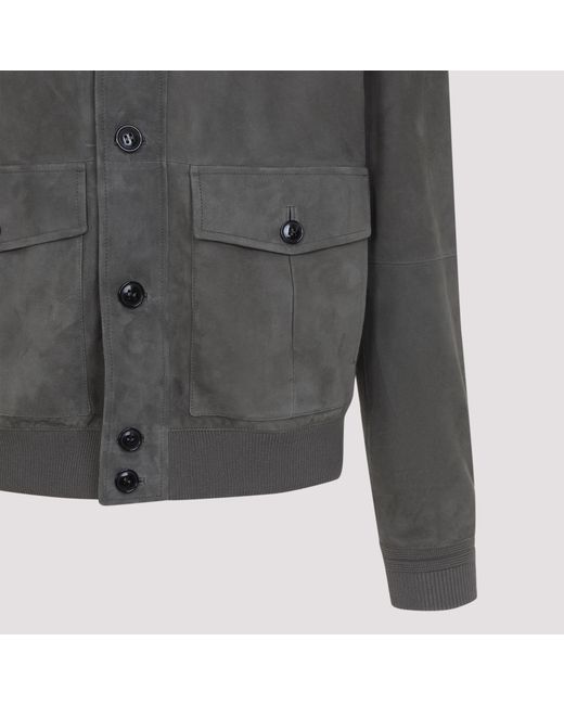 Zegna Gray Buttoned Leather Jacket for men