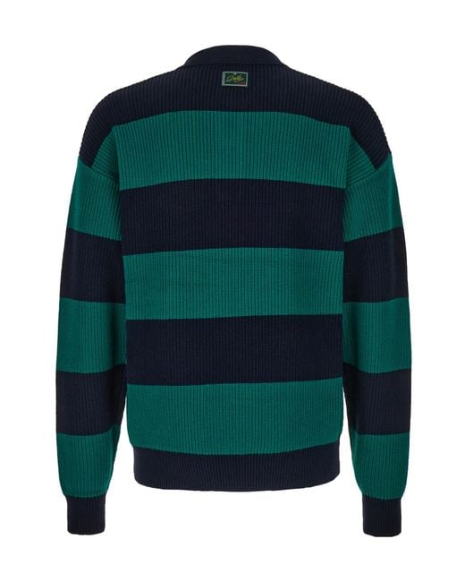 Drole de Monsieur Green Drôle De Monsieur Striped Knitted Polo Jumper for men