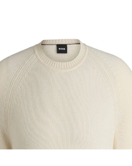 Boss White Off- Raglan Crew Neck Knit Sweater for men