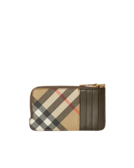 Burberry White Checked Zipped Card Case