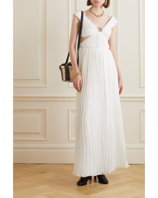 Chloé White Pleated Silk Chiffon Dress Dress