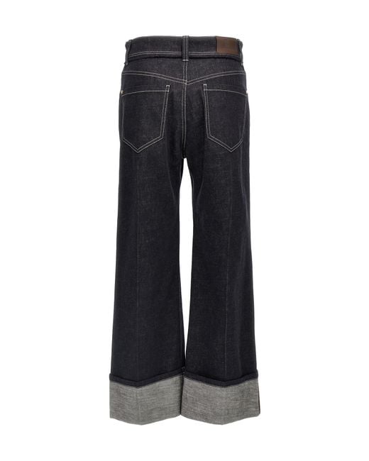 Brunello Cucinelli Black High-Waisted Turn-Up Brim Jeans