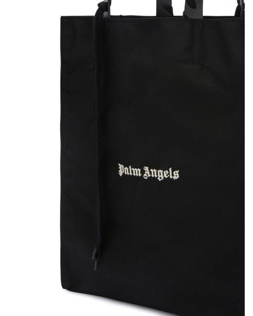 Palm Angels Black Logo Printed Lace-Up Detailed Tote Bag