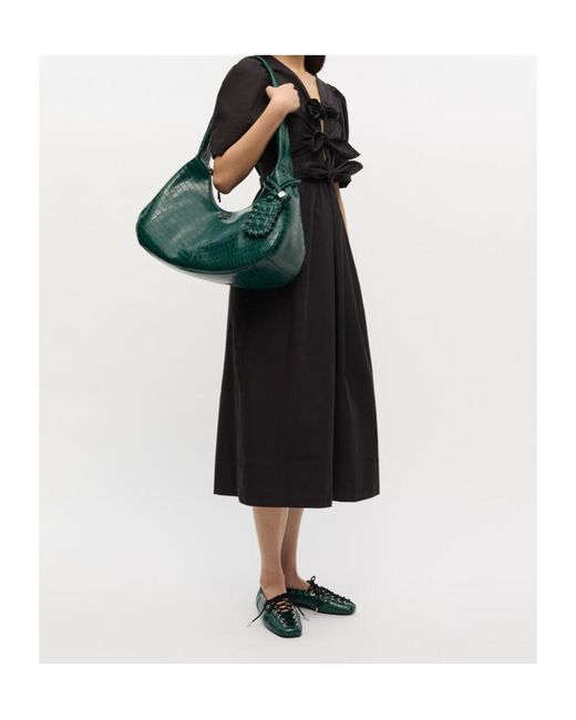 Ganni Green Embossed Zipped Shoulder Bag