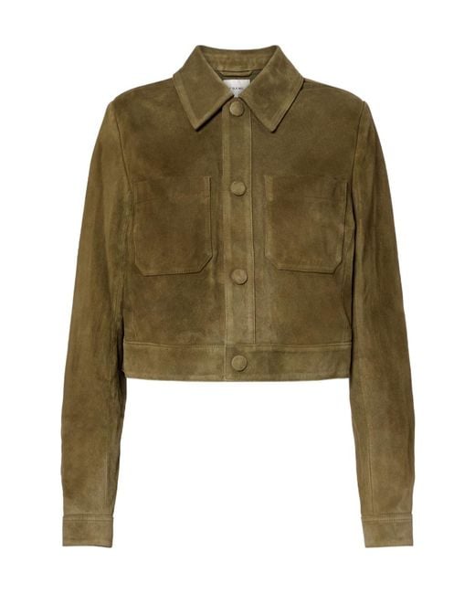 FRAME Green Button-Front Leather Jacket