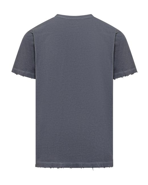 Gcds Gray Text-Print Raw-Cut Detail T-Shirt for men