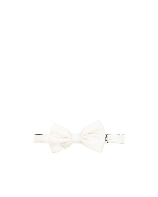 Dries Van Noten White Printed Silk Bow Tie for men