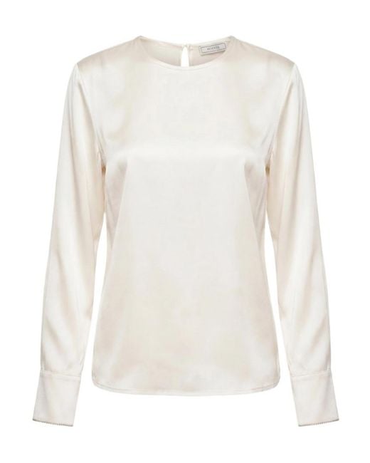 Peserico White Satin-Finish Long-Sleeve Top