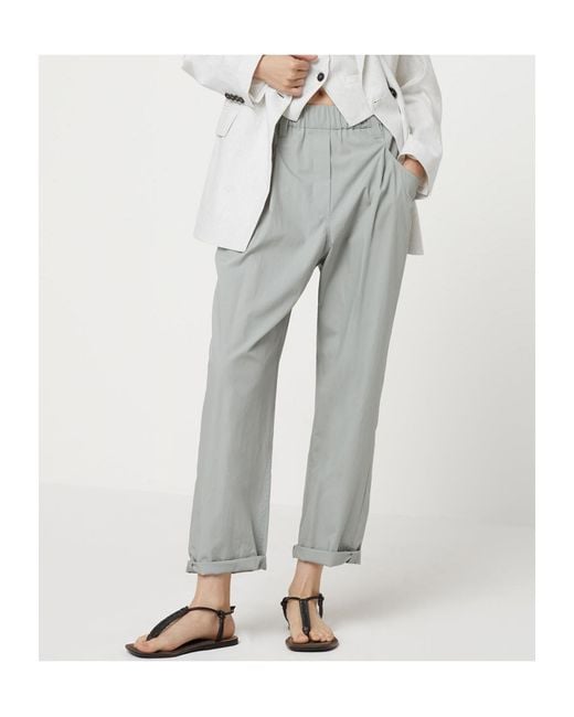 Brunello Cucinelli Gray Straight-Leg Cotton Trousers