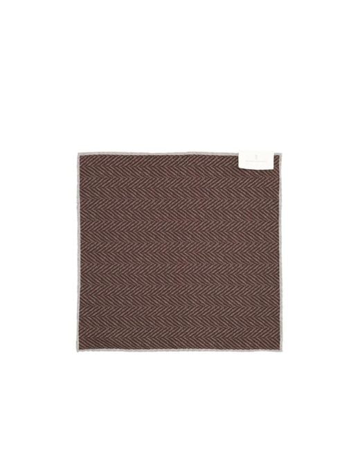 Brunello Cucinelli Brown Herringbone-Pattern Pocket Square for men
