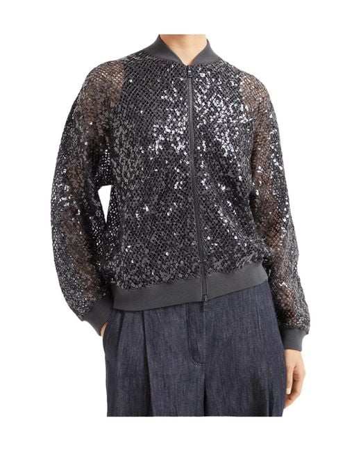 Brunello Cucinelli Gray Sequinned Zipped Jacket
