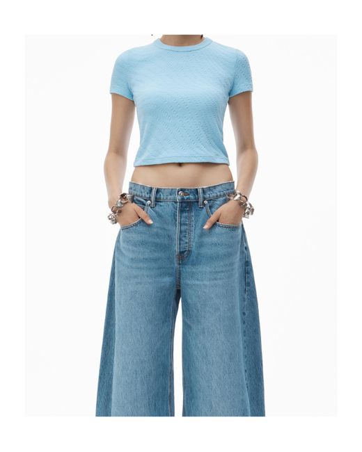 Alexander Wang Blue Logo Jacquard Crewneck Knit Top