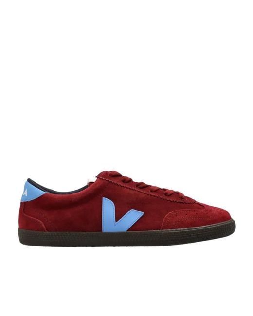 Veja Red Volley Round Toe Lace-Up Sneakers