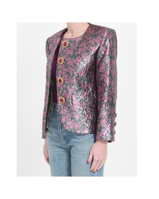 Saint Laurent Purple Brocade Single-Breasted Floral Patterned Jacket