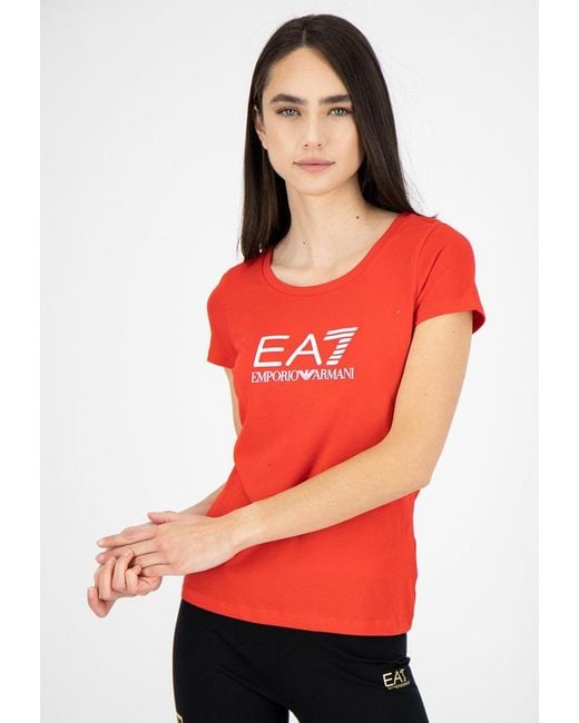 EA7 Red Item O-Neck Short-Sleeved T-Shirt