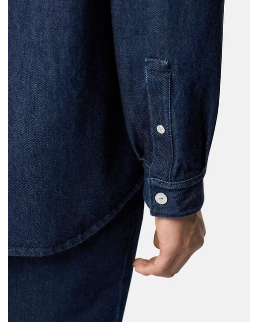 Stone Island Blue Logo Patch Long Sleeved Shirt Jacket for men