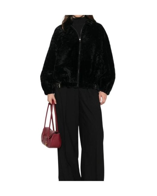 Simonetta Ravizza Black Strappy Buckle-Detail Fur Jacket