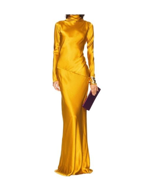 TOVE Yellow Gio High-Neck Long-Sleeve Maxi Dress