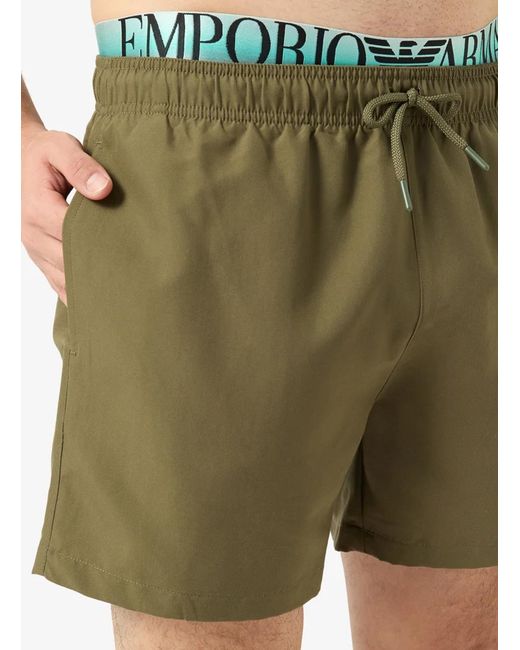 Emporio Armani Green Logo Drawstring Swim Trunks for men