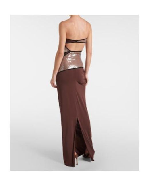 Nensi Dojaka Purple Sequined Draped Gown