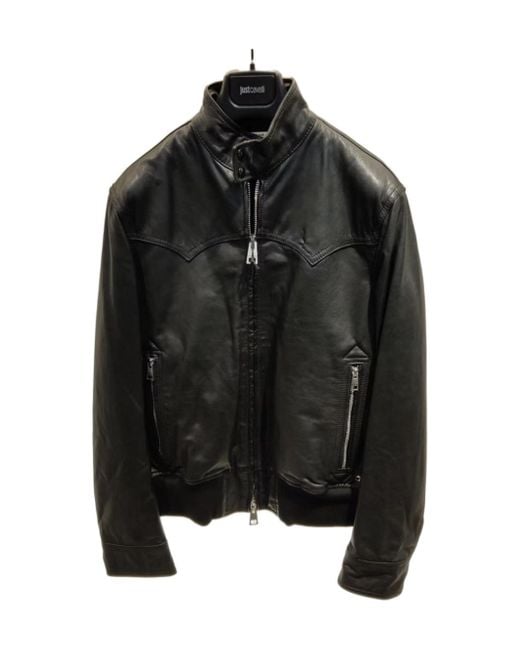 Just Cavalli Black Long-Sleeved Leather Jacket for men