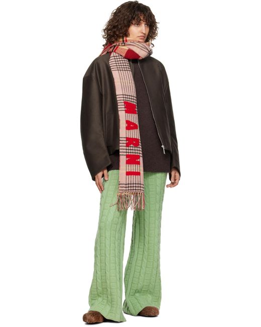 Marni Red Intarsia-Knit Logo Scarf