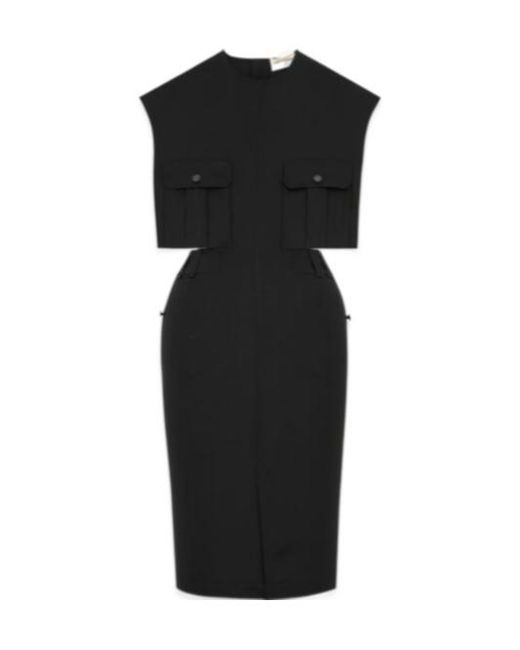 Saint Laurent Black Cut-Out Oversized Crewneck Dress