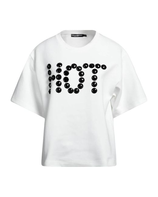 Dolce & Gabbana White Solid Color Crew Neck Short Sleeve Top