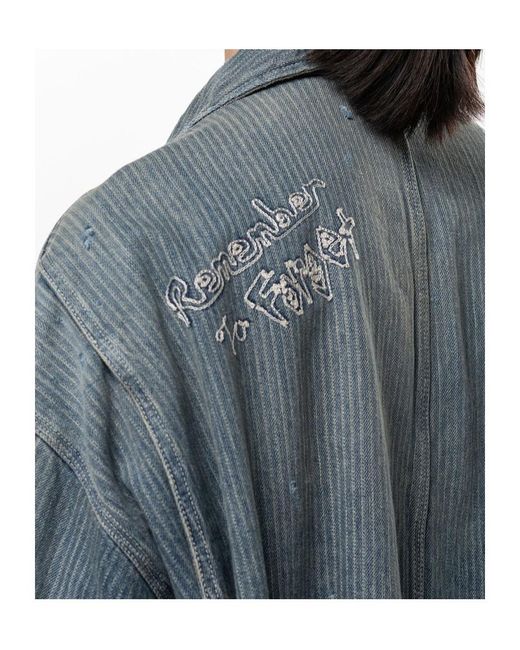 Maison Mihara Yasuhiro Blue Chore Stripe-Pattern Paint-Splatter Denim Jacket for men