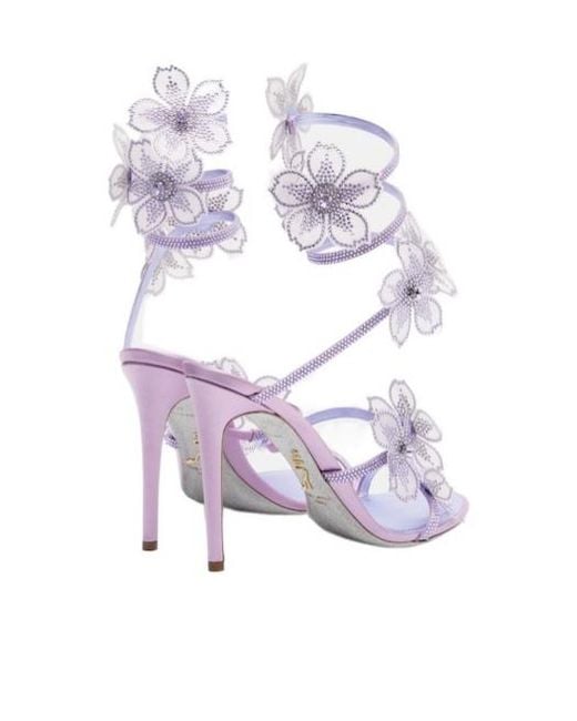 Rene Caovilla White Floral-Appliqué Satin Sandals