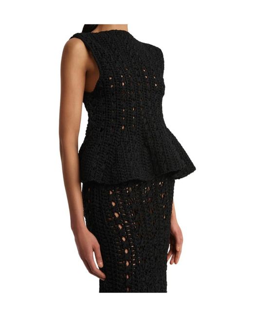 Khaite Black Yuka Crocheted Peplum Top