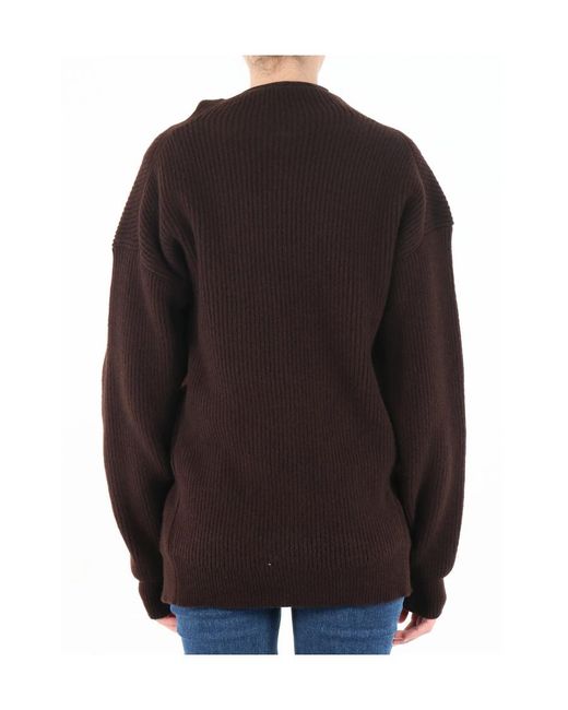 The Row Brown High-Neck Ribbed Wool Pullover