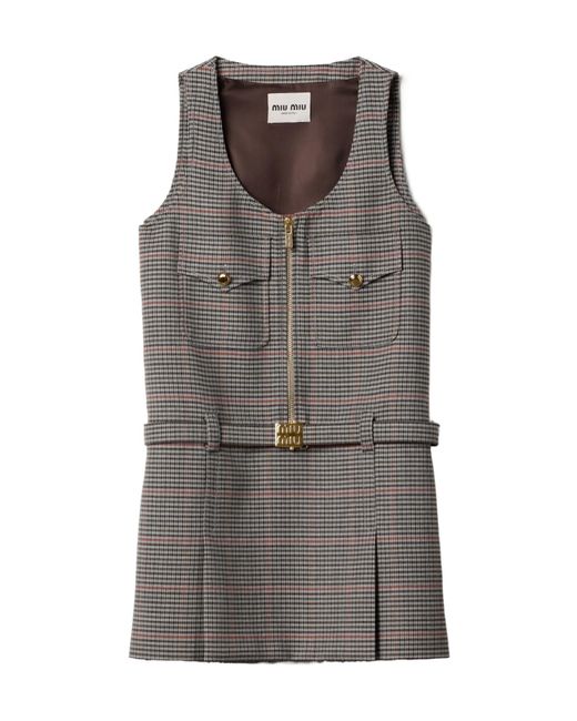 Miu Miu Gray Checked Dress