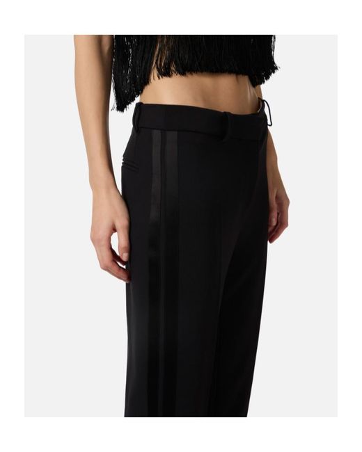 Elisabetta Franchi Blue Cropped Satin-Trim Pants