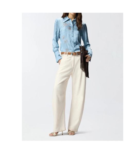 Pinko Blue Placed Jewel Printed Fluid Shirt