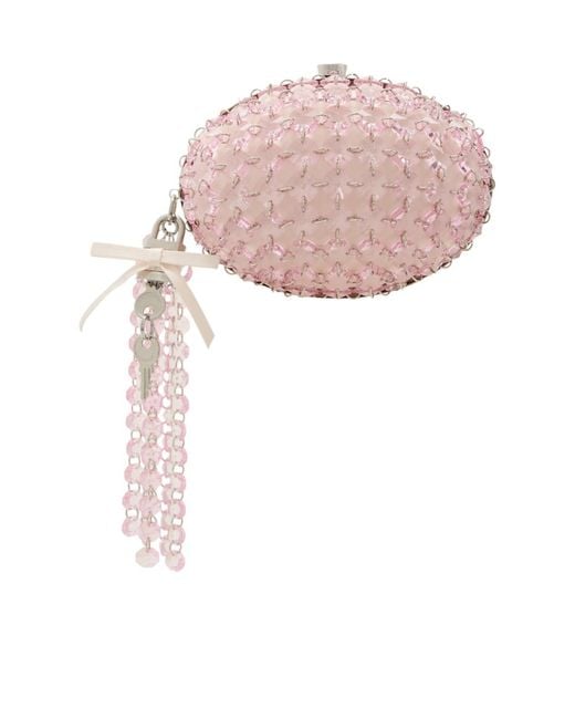 Self-Portrait Pink Oval Crystal-Embellished Satin Clutch