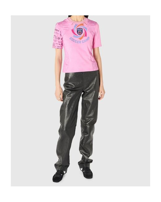 MARINE SERRE Pink Graphic-Print Panelled T-Shirt