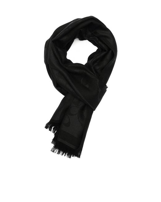 COACH Black Dark Pattern Monogram Fringed Long Scarf