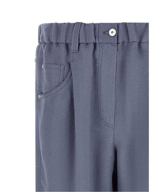 Brunello Cucinelli Blue Elasticated Waist Straight Leg Trousers