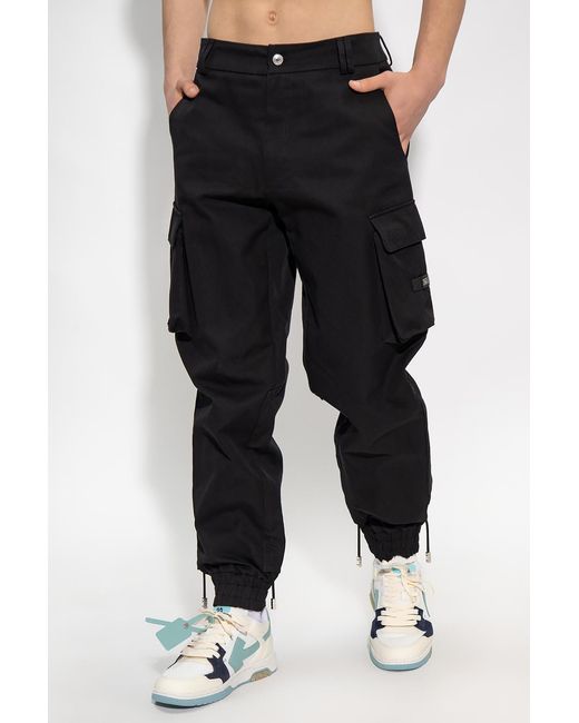 Gcds Black Logo Patch Button Detailed Cargo Trousers for men